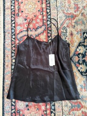 Vince Black Satin Slip Cami with Spaghetti Straps